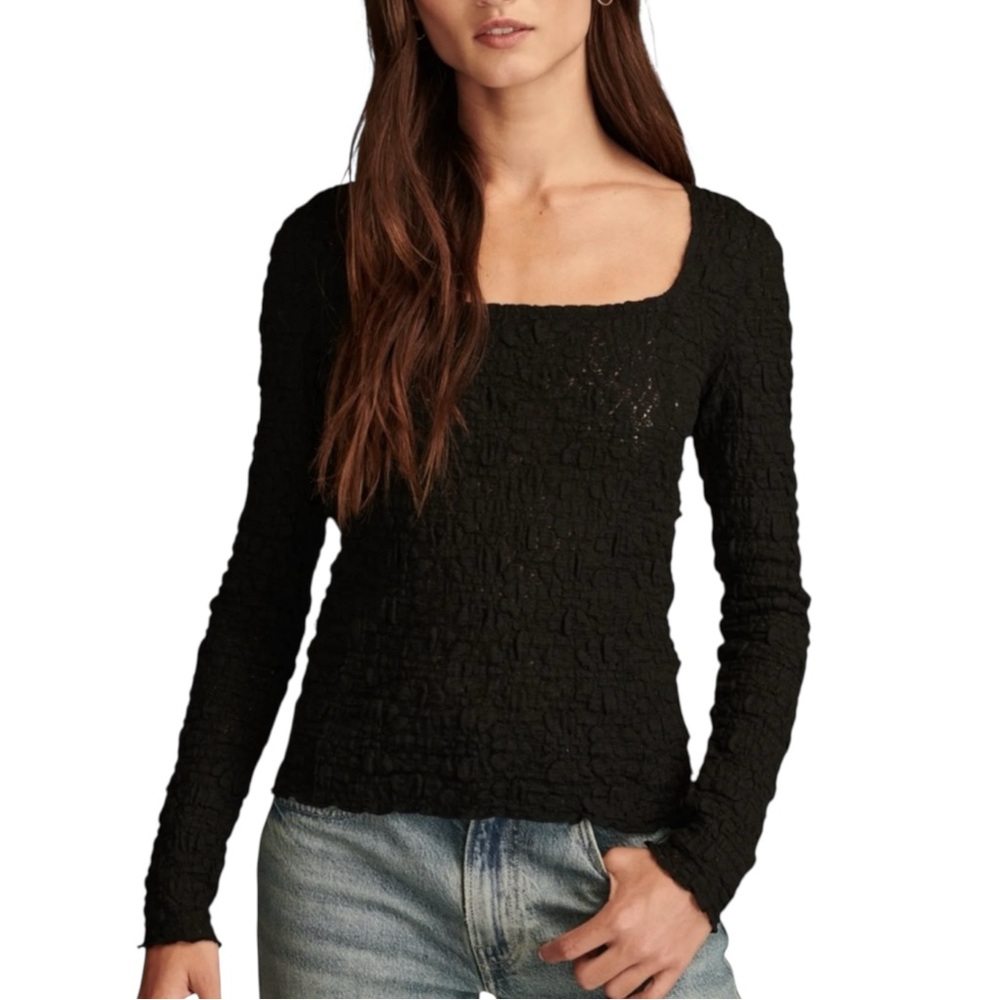 NWT Lucky Brand Size Large Long Sleeve Textured Top Black